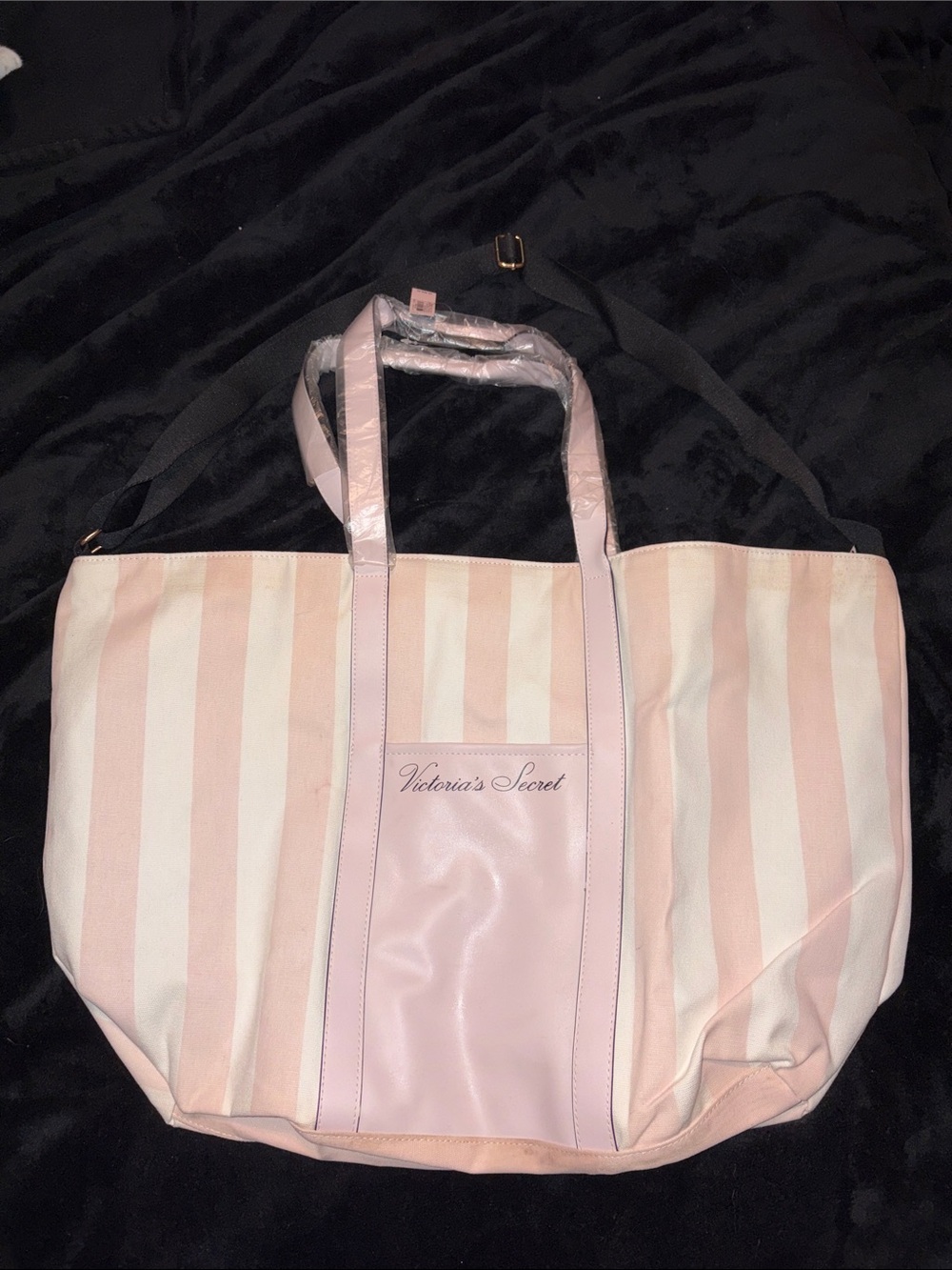 Victoria's Secret Pink & White Striped Canvas Tote